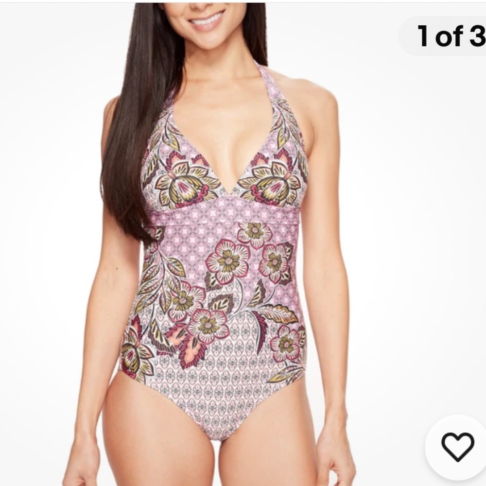 NWT Prana Swimsuit Lazaro Pink Floral Multicolor Halter One-Piece sz S